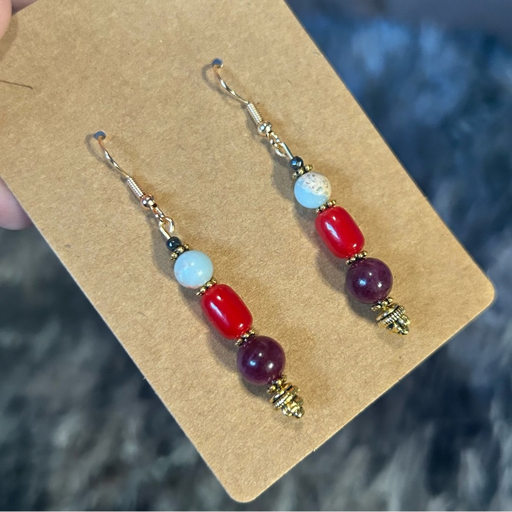 Handcrafted elegant genuine garnet agate faceted hematite earrings